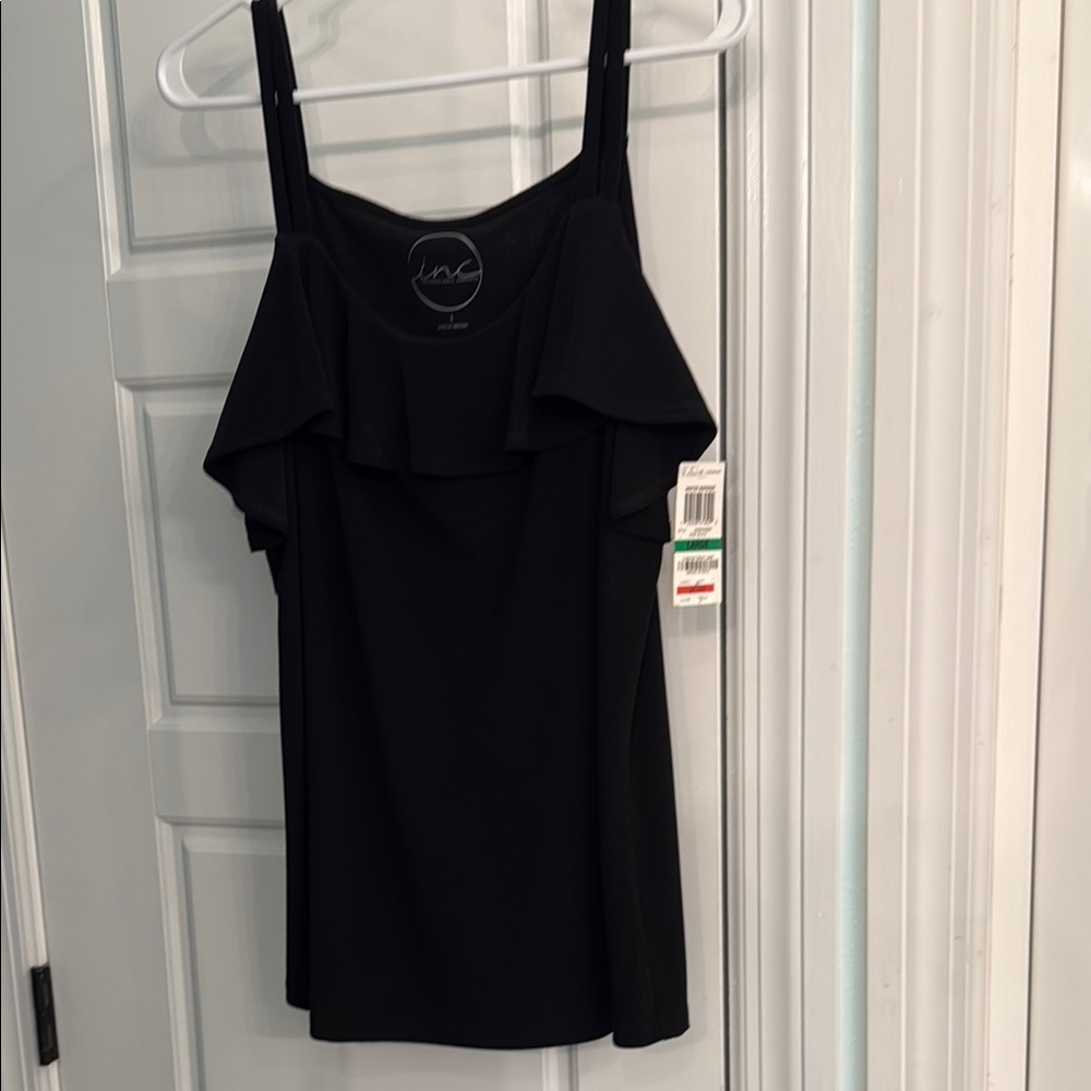 INC International Concepts Black Ruffled Sleeveless Tank Top